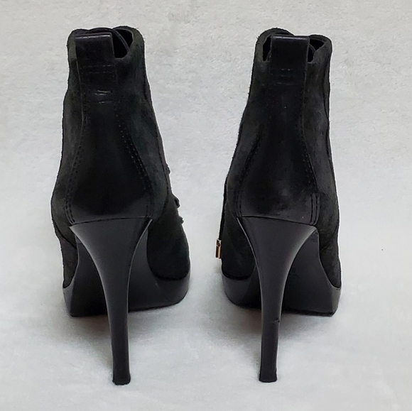 TORY Burch Halima Gray Camel Suede Gold Accent Lace-up Platform Ankle Booties 9M - Picture 11 of 15